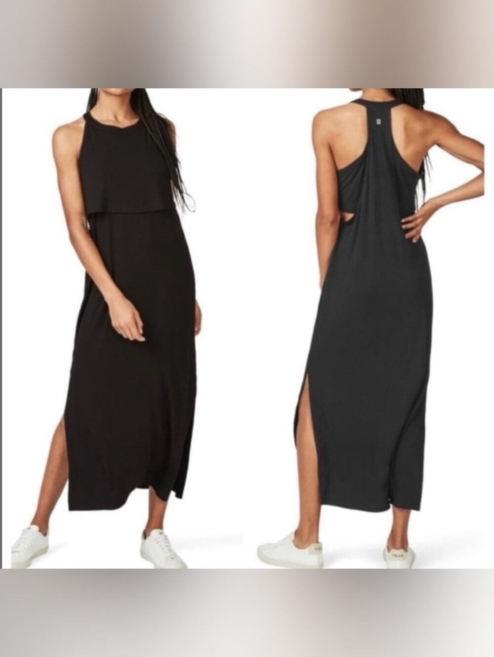 Sweaty Betty Black Holistic Racerback Side Slit Maxi Dress Size Small